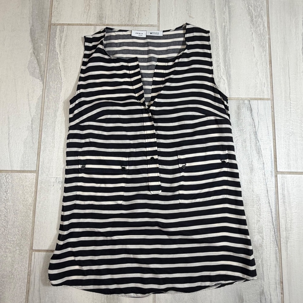 Akris Punto Saks Fifth Avenue Striped Sleeveless Blouse Black White Viscose US 6